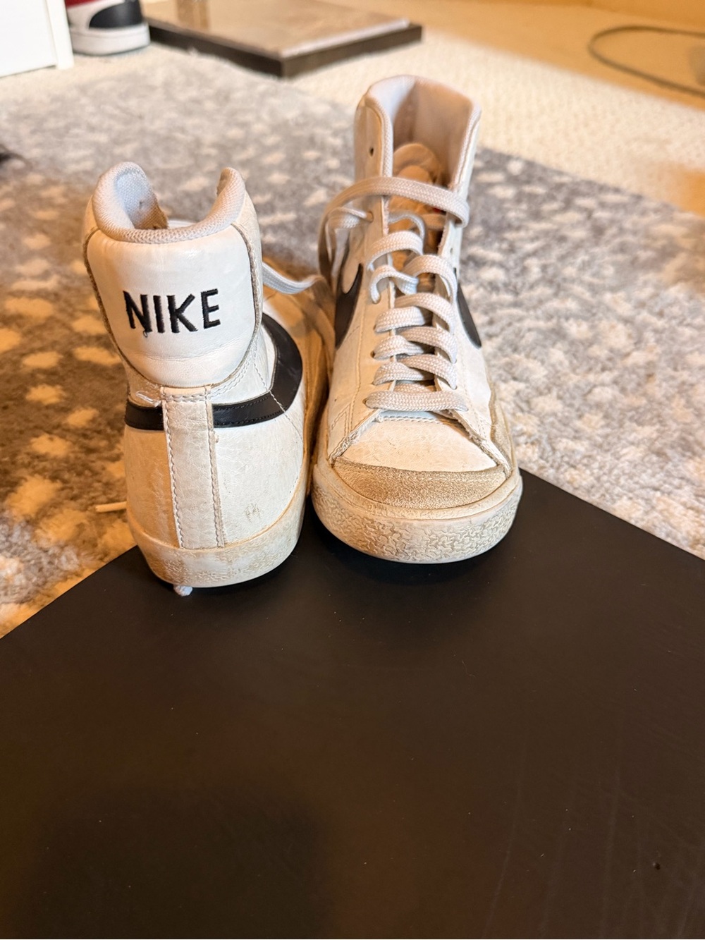 Nike Kids High-Top Sneakers in Cream with Black Swoosh